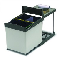 Pull-out waste bin, automatic opening, 2 x 21 ltr bins, grey